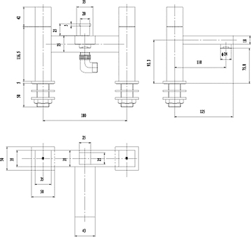 Technical image of Hudson Reed Carmen Bath Shower Mixer Tap With Shower Kit & Wall Bracket.