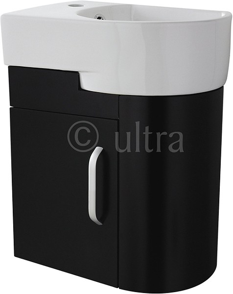 Larger image of Ultra Carlton Wall Hung Cloakroom Vanity Unit (Right Hand, Black). 410x500mm.