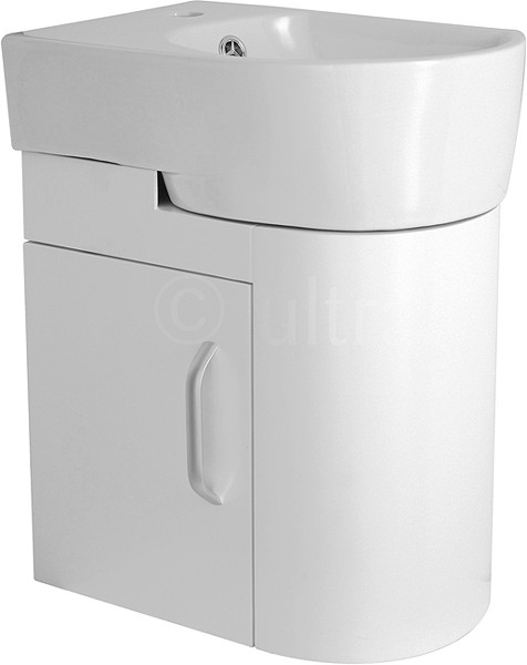 Larger image of Ultra Carlton Wall Hung Cloakroom Vanity Unit (Right Hand, White). 410x500mm.