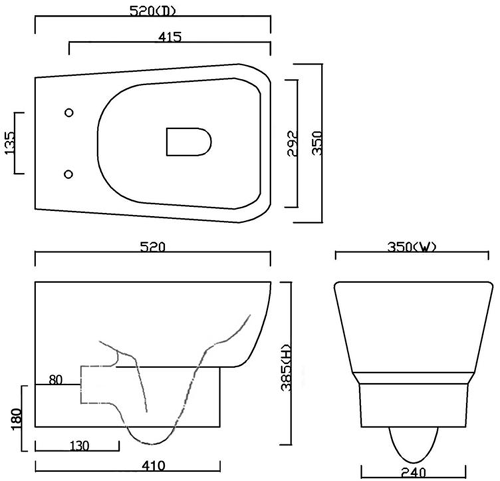 Technical image of Premier Ceramics Back to Wall Toilet Pan & Seat (BTW).