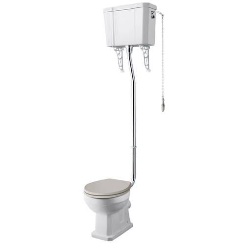 Old London White Richmond Toilet Pan With High Level Cistern & Flush Pipe.