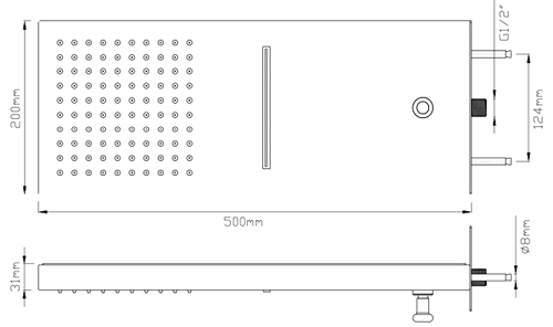 Technical image of Ultra Volt Volt Thermostatic Shower Valve With Waterfall Shower Head