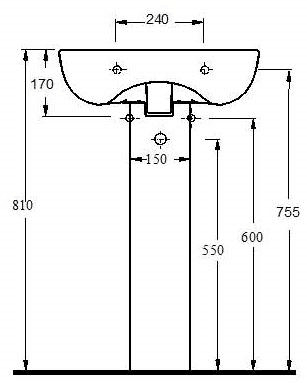 Technical image of Ultra Hobart Basin & Full Pedestal (1 Tap Hole, 500mm).