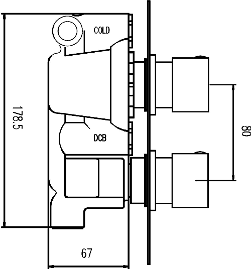 Technical image of Ultra Charm 3/4" Twin Thermostatic Shower Valve With Diverter.