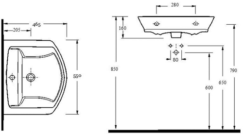 Technical image of Premier Ceramics Clara Suite With Toilet, 550mm Basin & Full Pedestal.