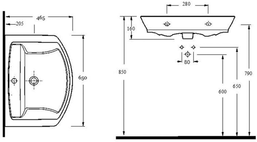 Technical image of Premier Ceramics Clara Suite With Toilet, 650mm Basin & Full Pedestal.