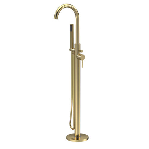 nuie Aztec Brushed Brass Tec Floor Standing Bath Shower Mixer Tap - Brass - Image 4