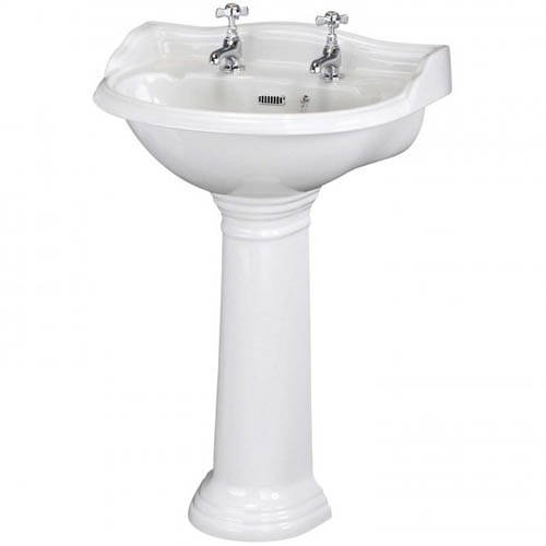Old London White Chancery Basin & Pedestal With 2 Tap Hole (600Mm).