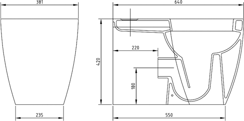 Technical image of Premier Ceramics Flush To Wall Toilet With Seat, Basin & Full Pedestal.