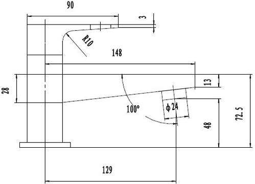 Technical image of Hudson Reed Deco Bath Filler Tap (Chrome).