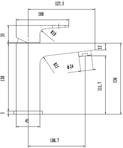 Technical image of Hudson Reed Deco Basin Tap (Chrome).