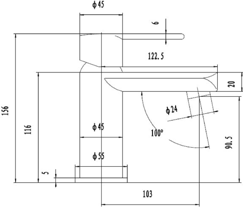 Technical image of Hudson Reed Dias Basin Tap With Push Button Waste (Chrome).