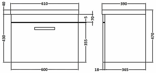 Technical image of Premier Shipton 600mm Wall Hung Vanity Unit & Basin Type 2 (Driftwood).