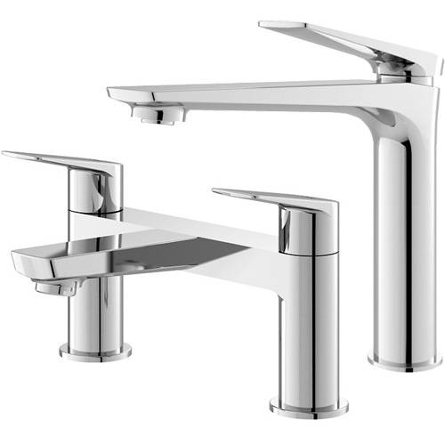Larger image of HR Drift Tall Basin & Bath Filler Tap Pack (Chrome).