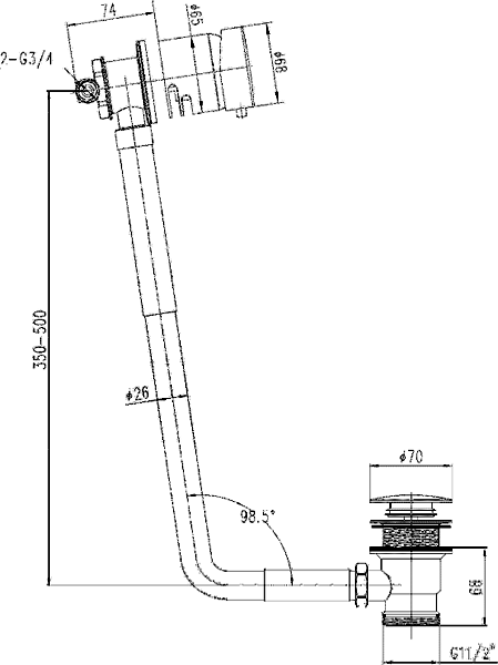 Technical image of Wastes Single Lever Freeflow Bath Filler Valve.