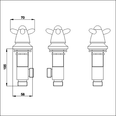 Technical image of Neptune Freeflow bath filler with pop up waste and overflow.