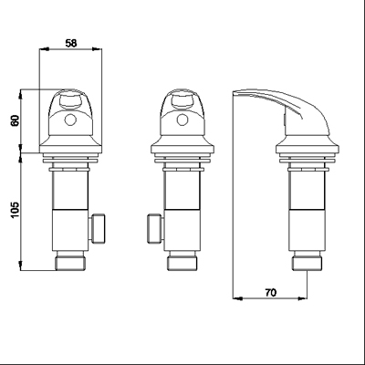 Technical image of Loop Freeflow bath filler with pop up waste and overflow.