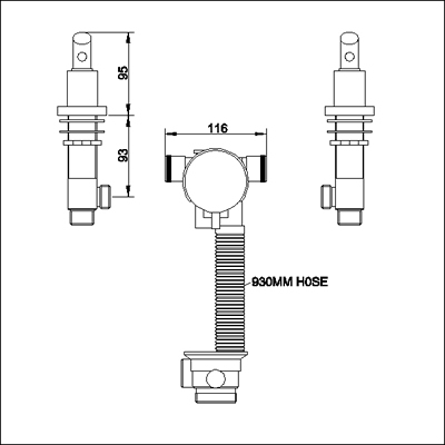 Technical image of Ultra Scene Freeflow bath filler with pop up waste and overflow.