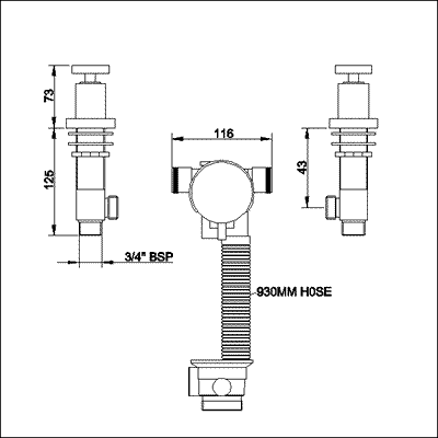 Technical image of Ultra Milo Freeflow bath filler with pop up waste and overflow.