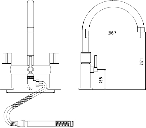 Technical image of Ultra Ecco Basin & Bath Shower Mixer Tap Set (Free Shower Kit).