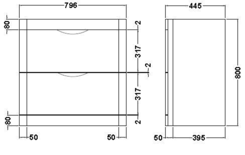 Technical image of Premier Eclipse 800mm Vanity Unit Pack 2 (Grey Woodgrain).