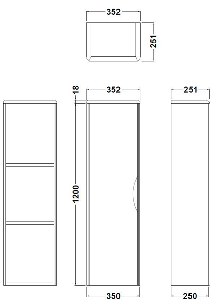 Technical image of Premier Eclipse 600mm Vanity Unit Pack 3 (Grey Woodgrain).