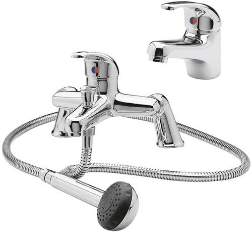 Larger image of Nuie Eon Bath Shower Mixer & Mono Basin Tap Pack (Chrome).