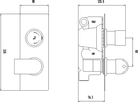 Technical image of Hudson Reed Epic 3/4" Twin Thermostatic Shower Valve With Diverter.