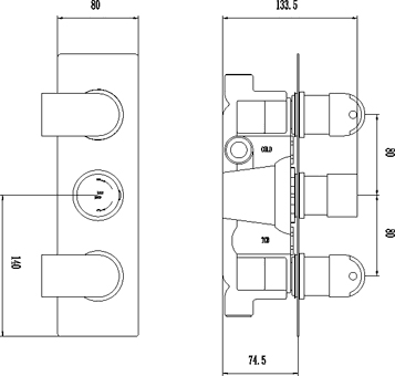 Technical image of Hudson Reed Epic Triple Concealed Thermostatic Shower Valve (Chrome).