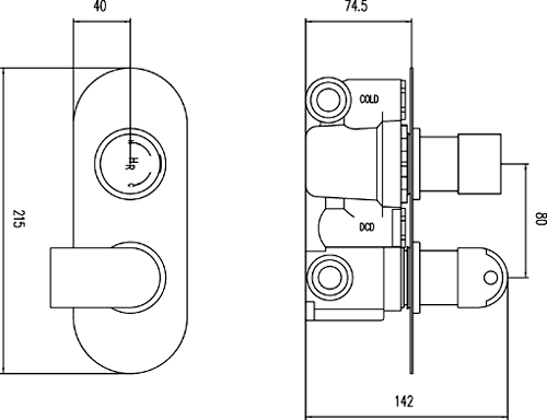 Technical image of Hudson Reed Epic 3/4" Twin Thermostatic Shower Valve With Diverter.