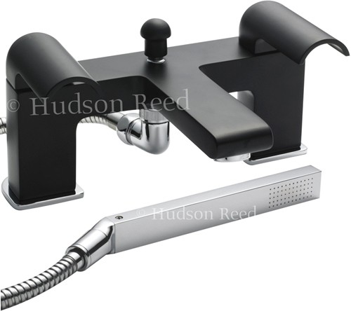 Larger image of Hudson Reed Epic Bath Shower Mixer Tap + Shower Kit (Black & Chrome).
