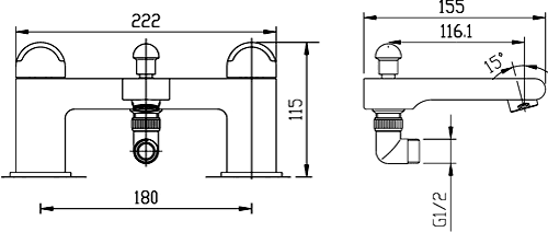 Technical image of Hudson Reed Epic Bath Shower Mixer Tap + Shower Kit (Black & Chrome).