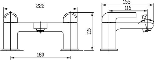 Technical image of Hudson Reed Epic Basin Mixer & Bath Filler Tap Set (Black & Chrome).