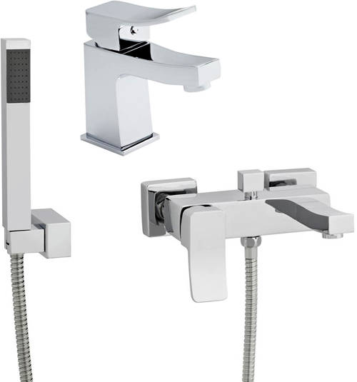 Larger image of Ultra Ethic Wall Mounted Bath Shower Mixer & Basin Tap Pack (Chrome).