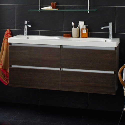 Larger image of Hudson Reed Ambit Vanity Unit With Drawers & Double Basin (Dark Oak).