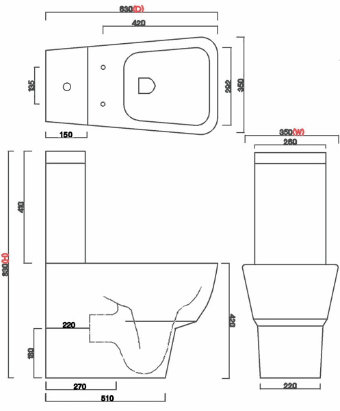 Technical image of Hudson Reed Ceramics 4 Piece Bathroom Suite With Toilet & Basin.