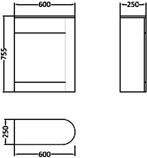 Technical image of Hudson Reed Canopy 600mm Back To Wall WC Unit (White).