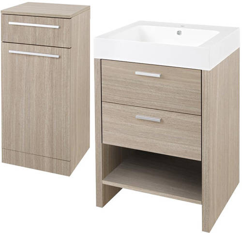 Larger image of Hudson Reed Dunbar Vanity Unit Pack, Basin & Cabinet (Light Oak).