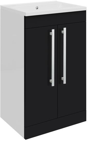 Larger image of Ultra Design Compact Vanity Unit With Doors & Basin (Black). 494x800mm.