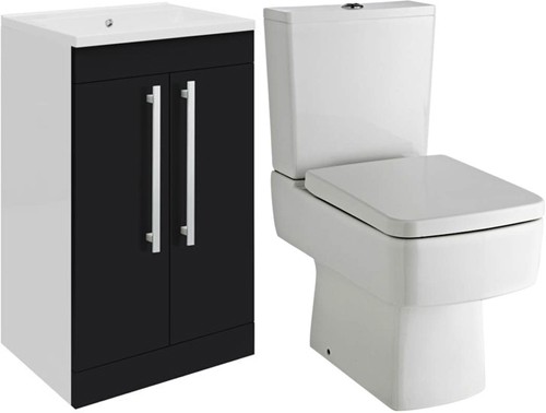 Larger image of Ultra Design Vanity Unit Suite With Toilet & Seat (Black). 494x800mm.