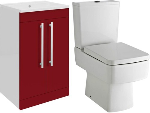 Larger image of Ultra Design Vanity Unit Suite With Toilet & Seat (Red). 494x800mm.