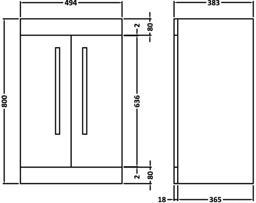 Technical image of Ultra Design Vanity Unit Suite With Toilet & Seat (Caramel). 494x800mm.