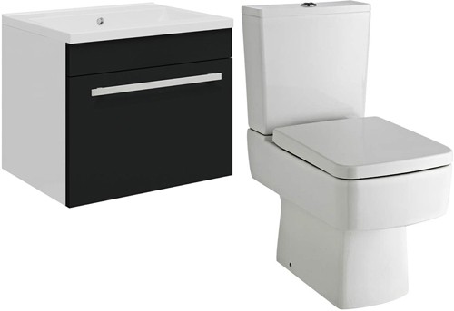 Larger image of Ultra Design Wall Hung Vanity Unit Suite With Toilet (Black). 494x399mm.