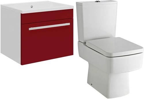 Larger image of Ultra Design Wall Hung Vanity Unit Suite With Toilet (Red). 494x399mm.