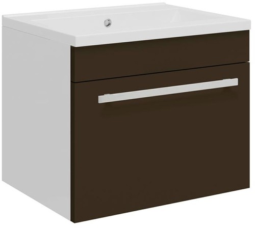 Larger image of Ultra Design Compact Wall Hung Vanity Unit & Basin (Brown). 494x399mm.