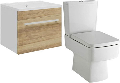 Larger image of Ultra Design Wall Hung Vanity Unit Suite With Toilet (Walnut). 494x399mm.