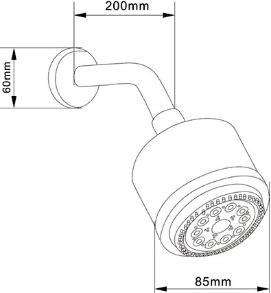 Technical image of Component Kew Multi Function Shower Head With Cranked Arm (Chrome).