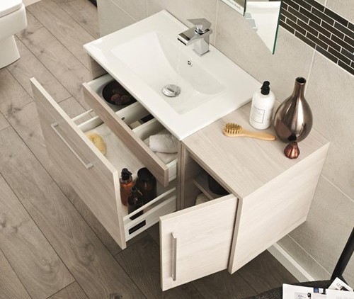 Example image of Hudson Reed Horizon 600 Vanity Unit, Basin & 300 Side Cabinet (White Oak).