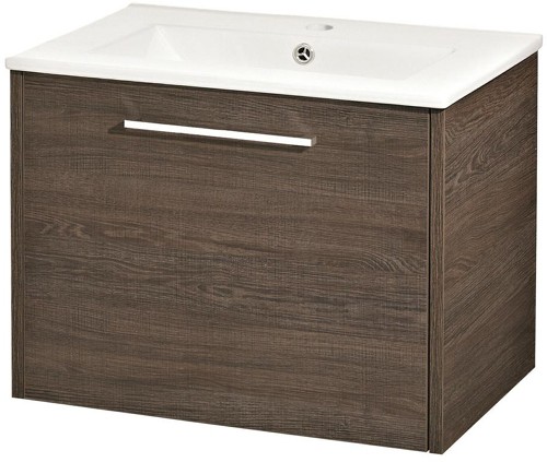 Larger image of Hudson Reed Horizon 600mm Wall Hung Vanity Unit & Basin (Mid Sawn Oak).