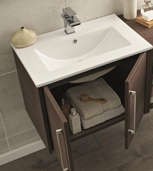 Example image of Hudson Reed Horizon 600mm Wall Hung Vanity Unit & Basin (Mid Sawn Oak).